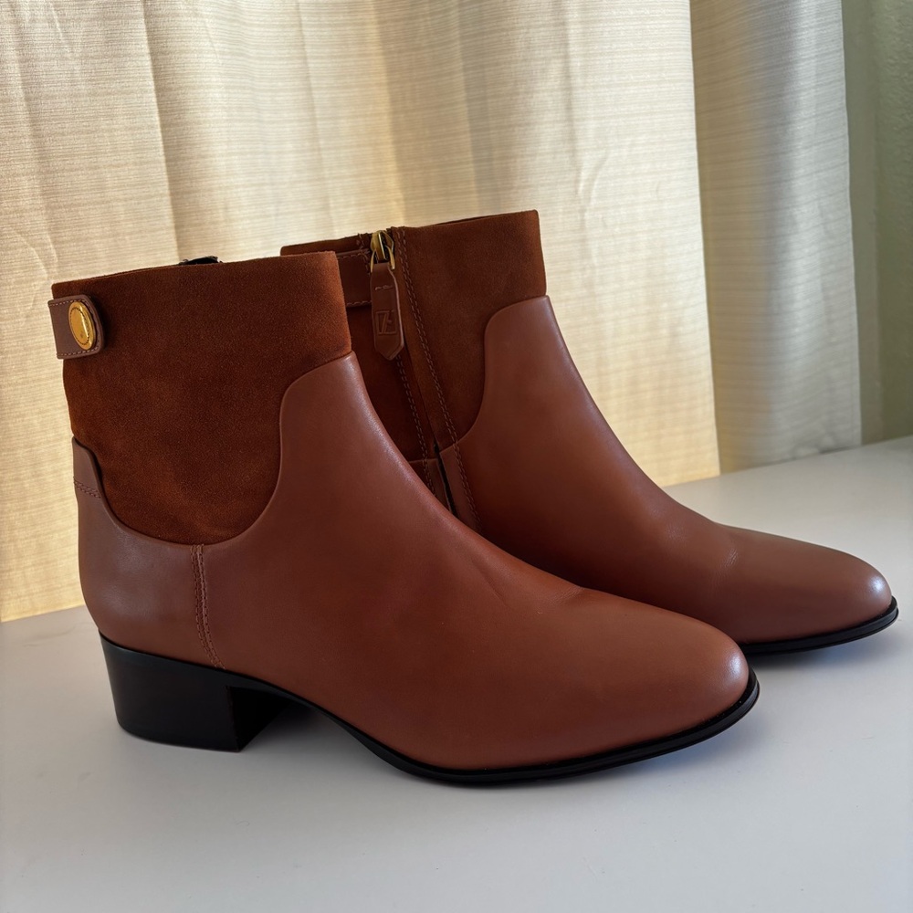 Franco Sarto Women Leather Jessica Ankle Boot Cognac Equestrian Western Preppy